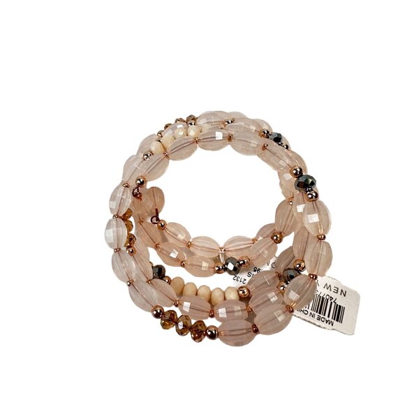 NY & Co Beaded Coiled Bracelet Stacked Pink Silver NWT - Picture 3 of 8